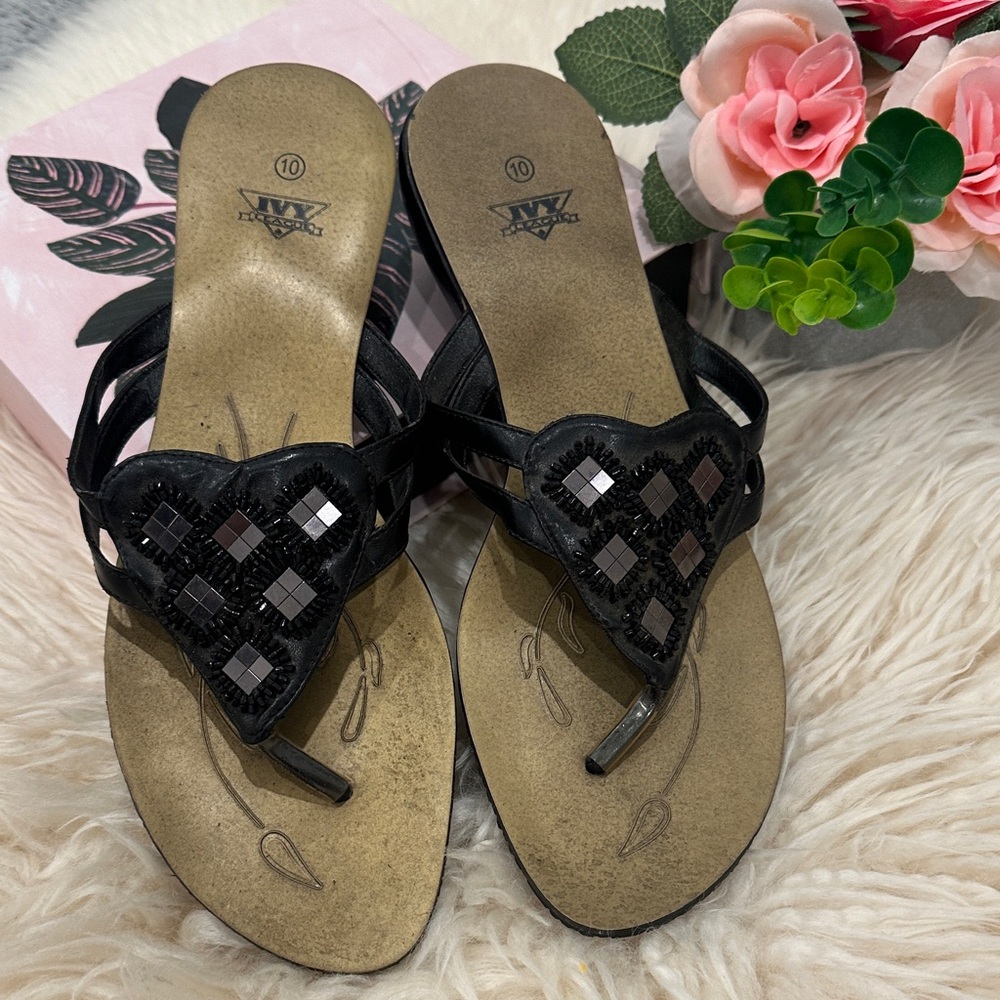 Vintage Women Black Beaded Sandals